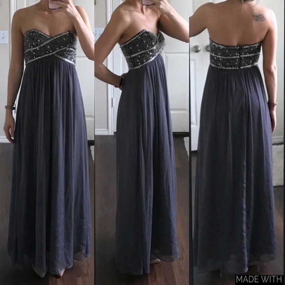 Dusk Collection by Sheila Yen Dresses & Skirts - Gray silver sequin strapless formal prom dress